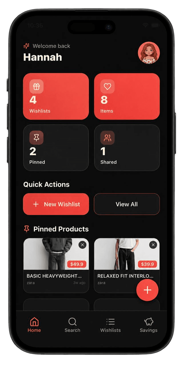 wnted app home screen